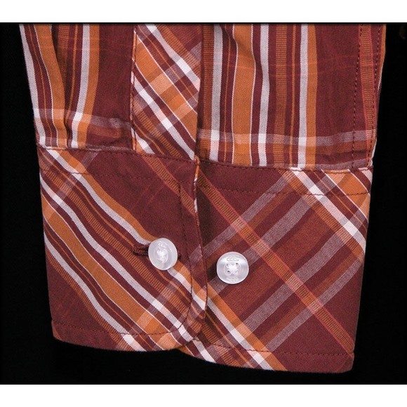 Canterbury of New Zealand Mens Western Plaid Shirt XL Burgundy Orange Red NEW - Picture 6 of 7